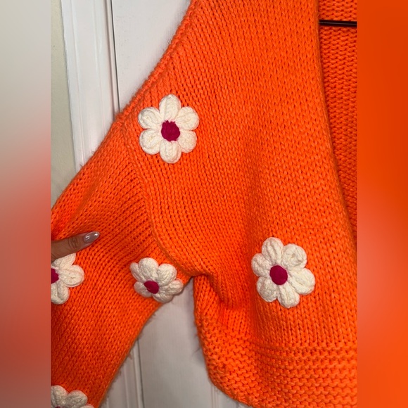 Davi&Dani Bright Orange & White Daisy Cardigan - Picture 5 of 8